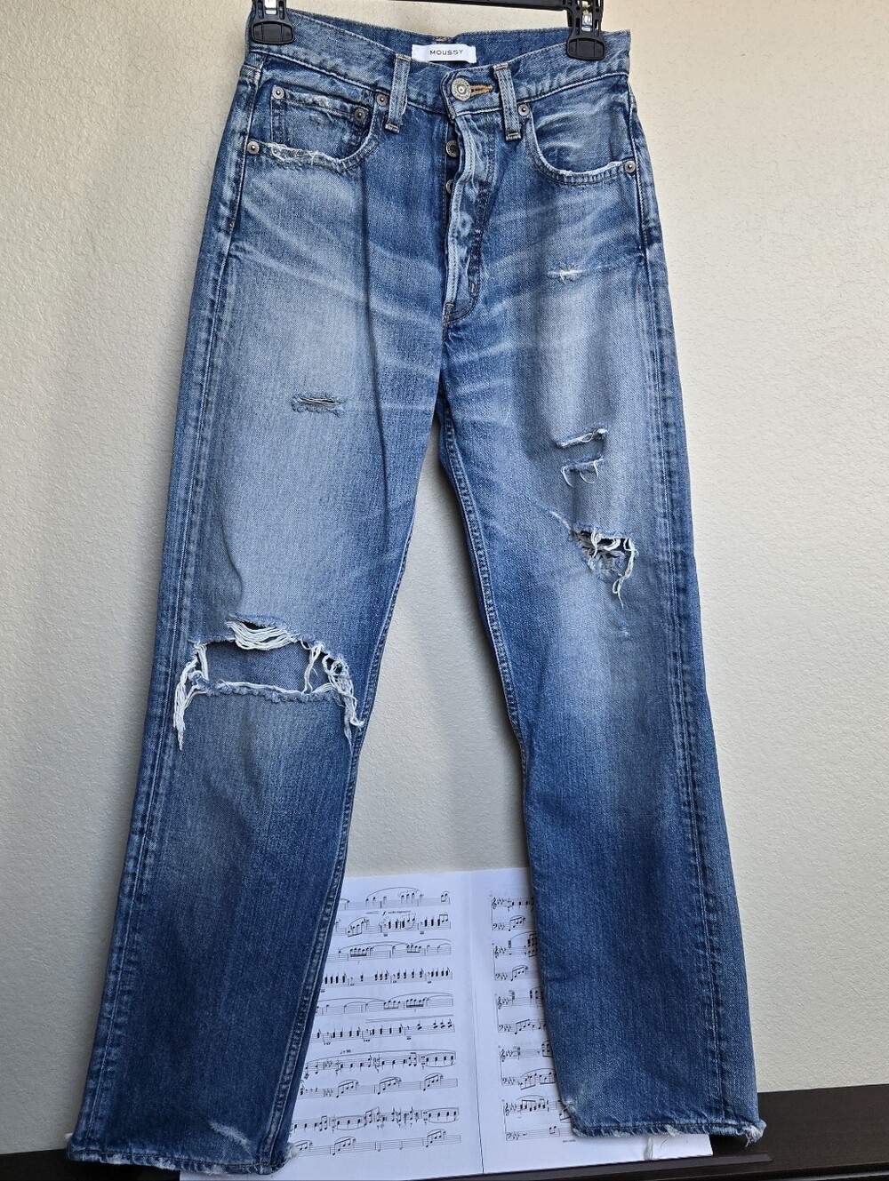 Moussy destroyed distressed straight jeans 25 Japan made